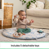 Ingenuity Cozy Spot reversible duvet activity gym with elephant march print and wooden toy bar for baby play and tummy time