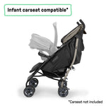 Ingenuity 3Dlite Jewel lightweight khaki stroller with car seat compatibility and large canopy