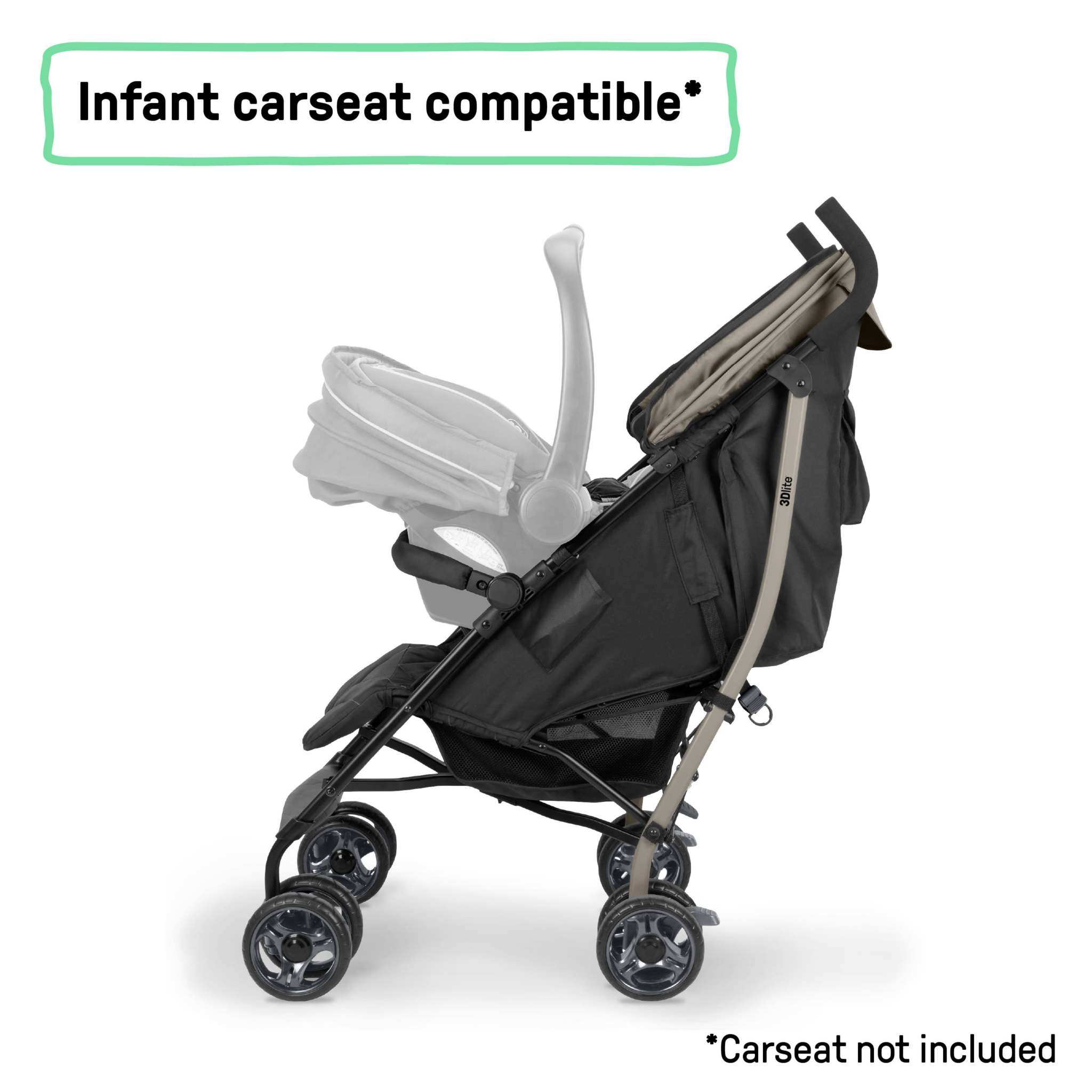 Ingenuity 3Dlite Jewel lightweight khaki stroller with car seat compatibility and large canopy