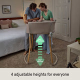 Right Height Adjustable Bassinet with 4 height levels, soothing vibration, light, and sound in sand color for postpartum recovery
