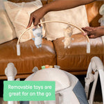 Ingenuity Swing ‘n Go portable baby swing in chambray with removable toy bar and plush seat