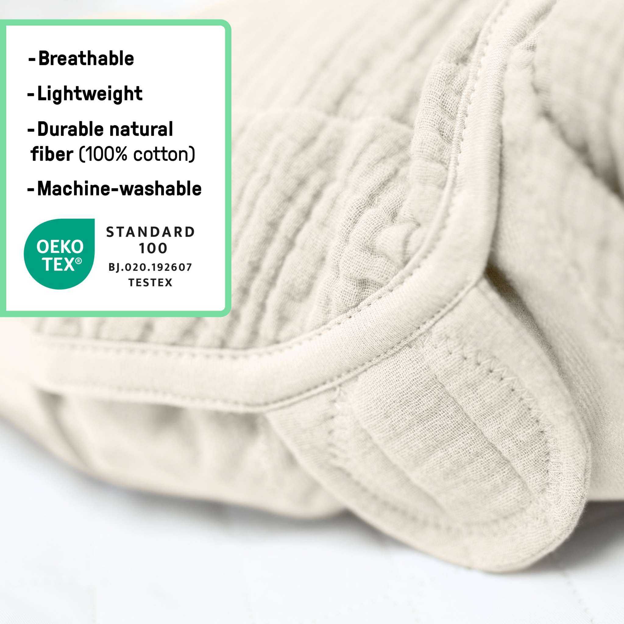 SwaddleMe by Ingenuity muslin baby swaddle in cream for 0-3 months with adjustable hook-and-loop closures