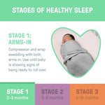 SwaddleMe by Ingenuity muslin baby swaddle in granite, newborn to 3 months, breathable cotton wrap with secure hook-and-loop closures