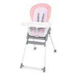 Ingenuity Trio Foldaway 6-in-1 pink baby high chair with adjustable footrest and removable tray