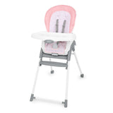 Ingenuity Trio Foldaway 6-in-1 pink baby high chair with adjustable footrest and removable tray