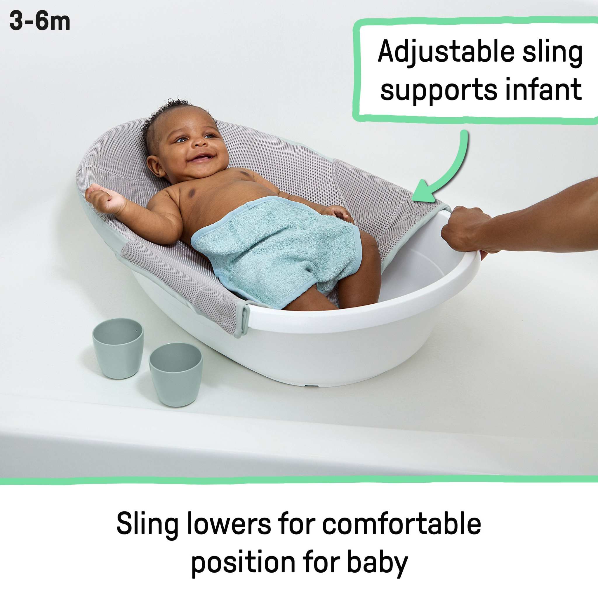 Ingenuity Room to Soak 4-in-1 baby tub with wide sling and support seat for infant to toddler bath time
