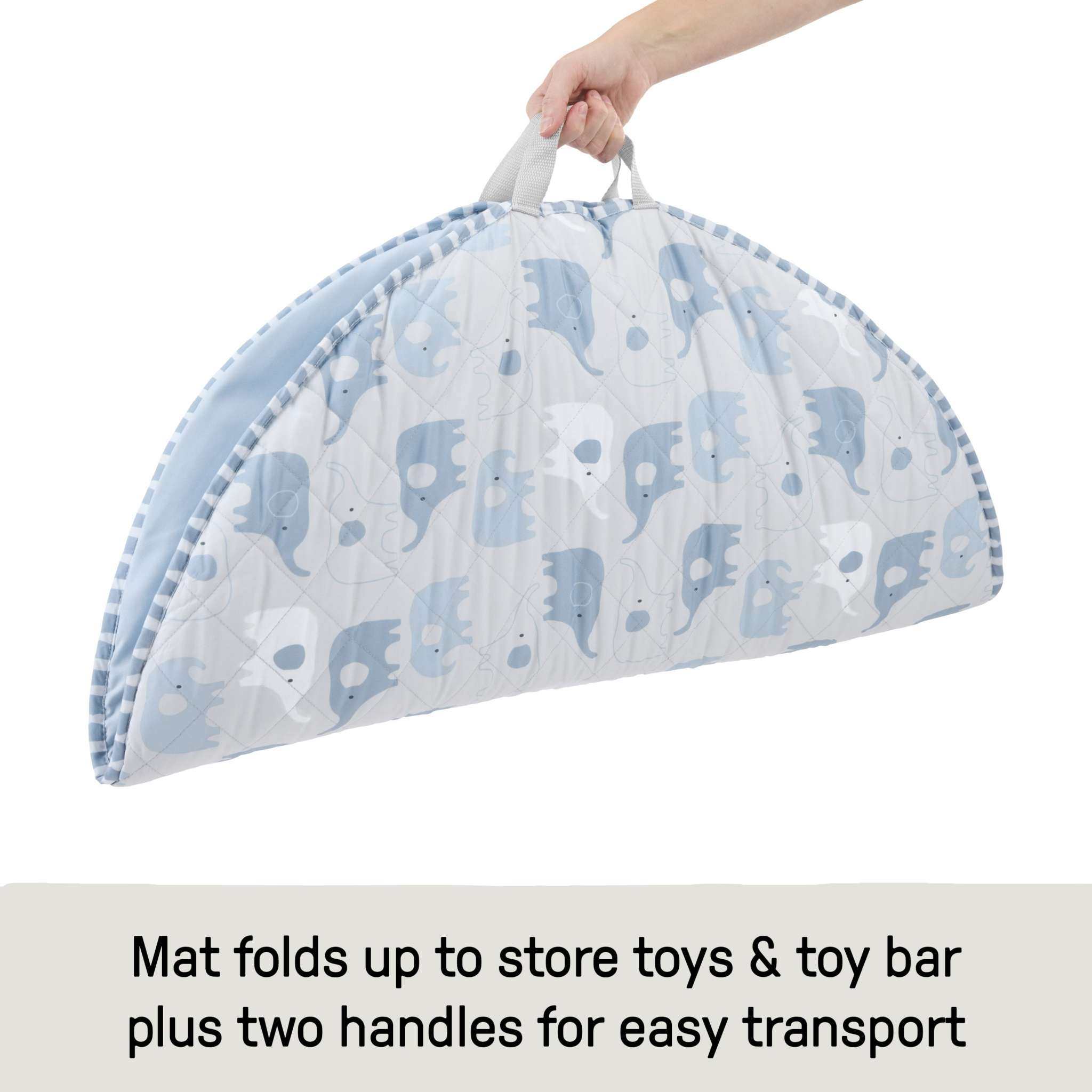 Ingenuity Cozy Spot Duvet Activity Gym with plush mat and wooden toy bar featuring elephant and animal toys for babies 0-36 months