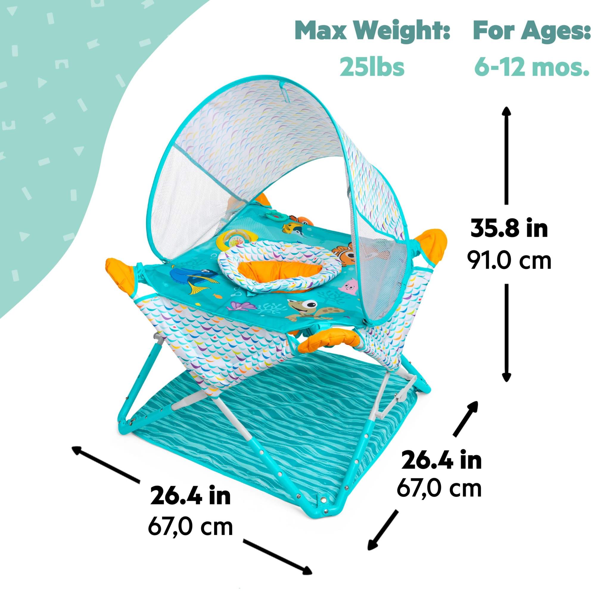Finding Nemo Pop 'N Jump foldable baby activity jumper with canopy and sensory toys