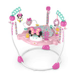 Disney Baby Minnie Mouse activity jumper with rotating seat, toys, lights, and music for babies 6-12 months.