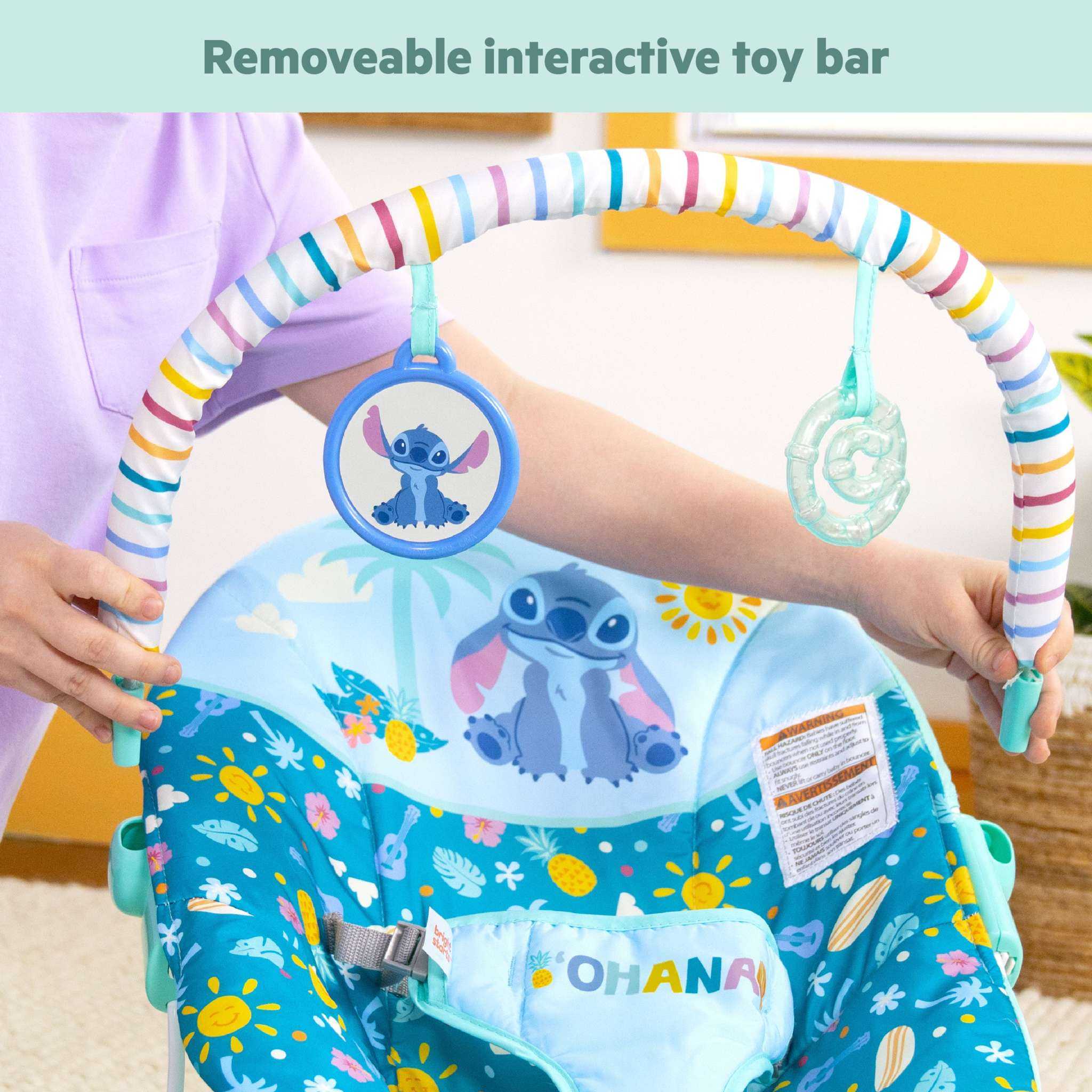 Disney Baby Stitch Ohana Paradise Bouncer with sensory toys and soothing vibrations