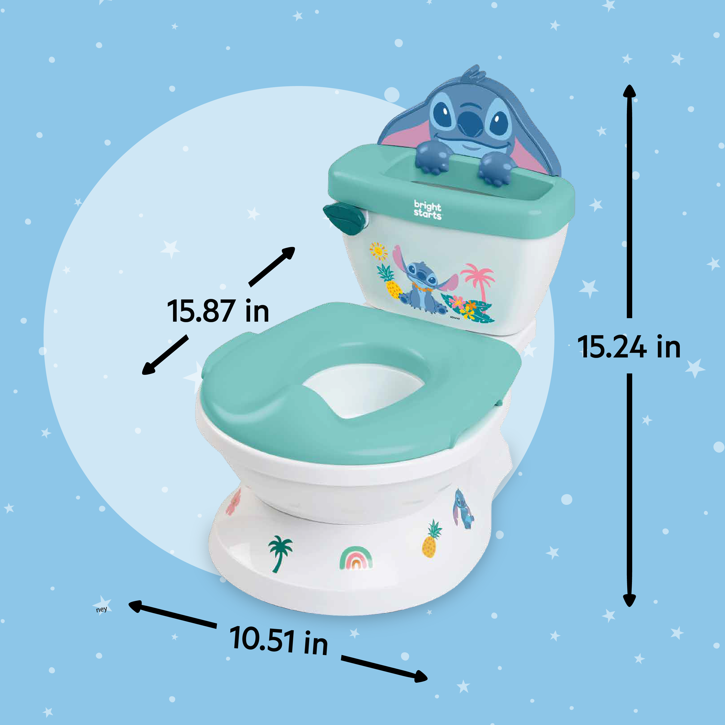 Disney Baby Stitch My Size Potty with 2-in-1 system, fun stickers, flushing sounds, and removable seat for toddlers