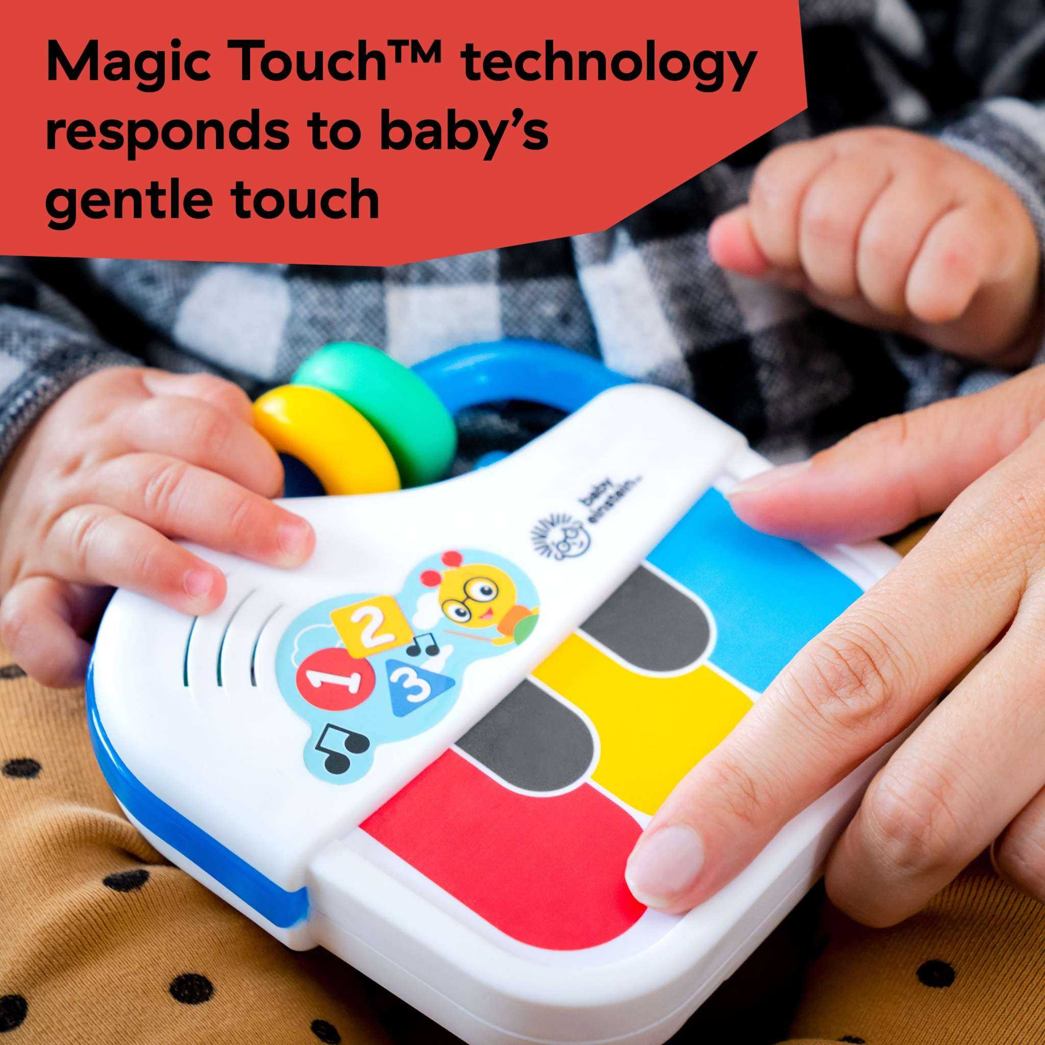 Baby handheld piano toy with magic touch keys and bead chaser for infants