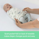 SwaddleMe by Ingenuity Monogram Collection baby swaddle in 100% cotton with adjustable wings and easy diaper change pocket