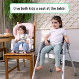 Ingenuity Trio Foldaway 6-in-1 pink baby high chair with adjustable footrest and removable tray