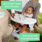 Ingenuity Sun Valley Compact Folding High Chair in grey with adjustable tray and 5-point harness for babies