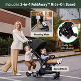 Ingenuity FoldAway Ride-On Board attached to stroller with removable seat for toddler sitting or standing