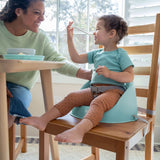 Ingenuity My Spot Easy-Clean Booster baby seat in teal with 3-point harness and wipeable base