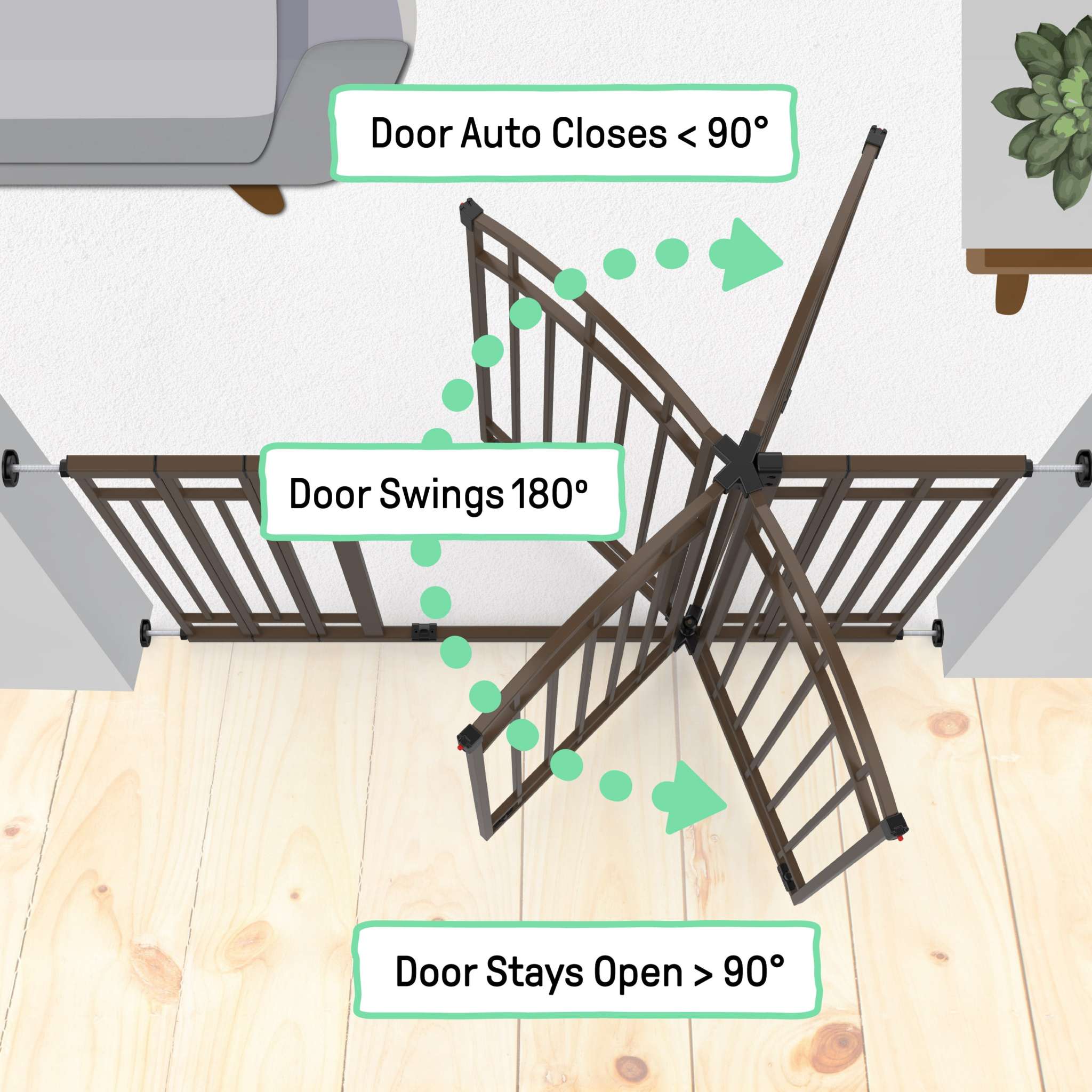 Ingenuity The Doorway bronze metal baby and pet safety gate with hold-open and auto-close features