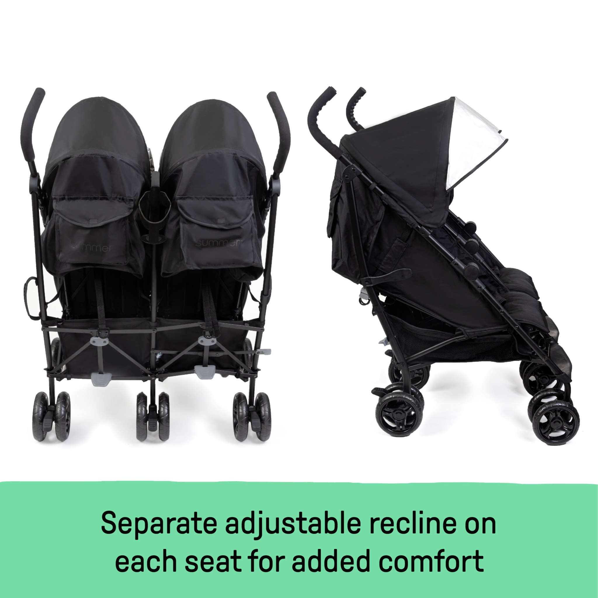 Lightweight Ingenuity 3Dlite double convenience stroller with padded seats and storage