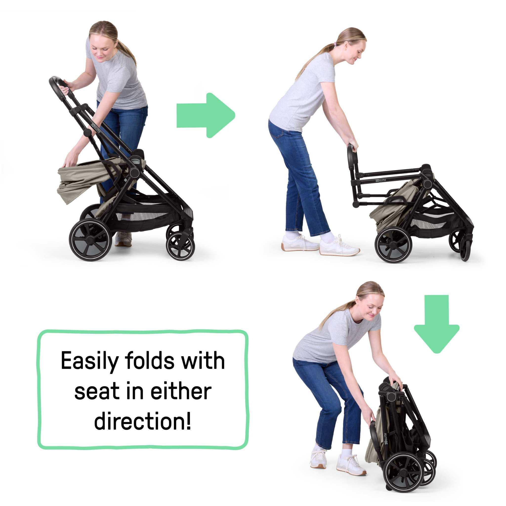 Ingenuity 3DSuite Modular Stroller in cashew color with reversible seat, one-hand fold, car seat compatible, and large storage basket
