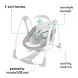 Ingenuity ConvertMe 2-in-1 portable baby swing and seat with plush elephant toy and foldable design