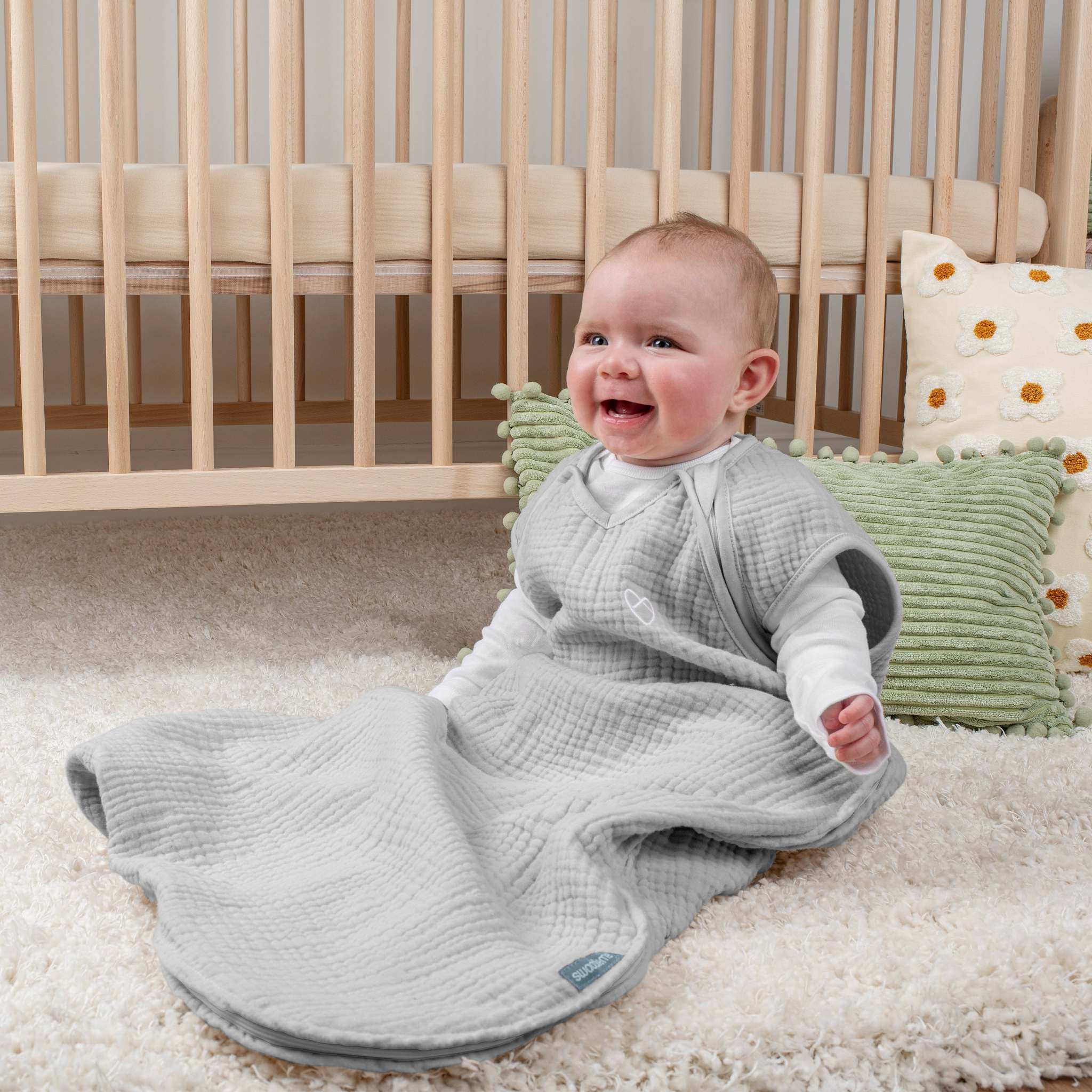 SwaddleMe by Ingenuity Night Sack Sleeper in heather grey for 3-18 months babies, wearable cotton blanket with zipper and hip-healthy design