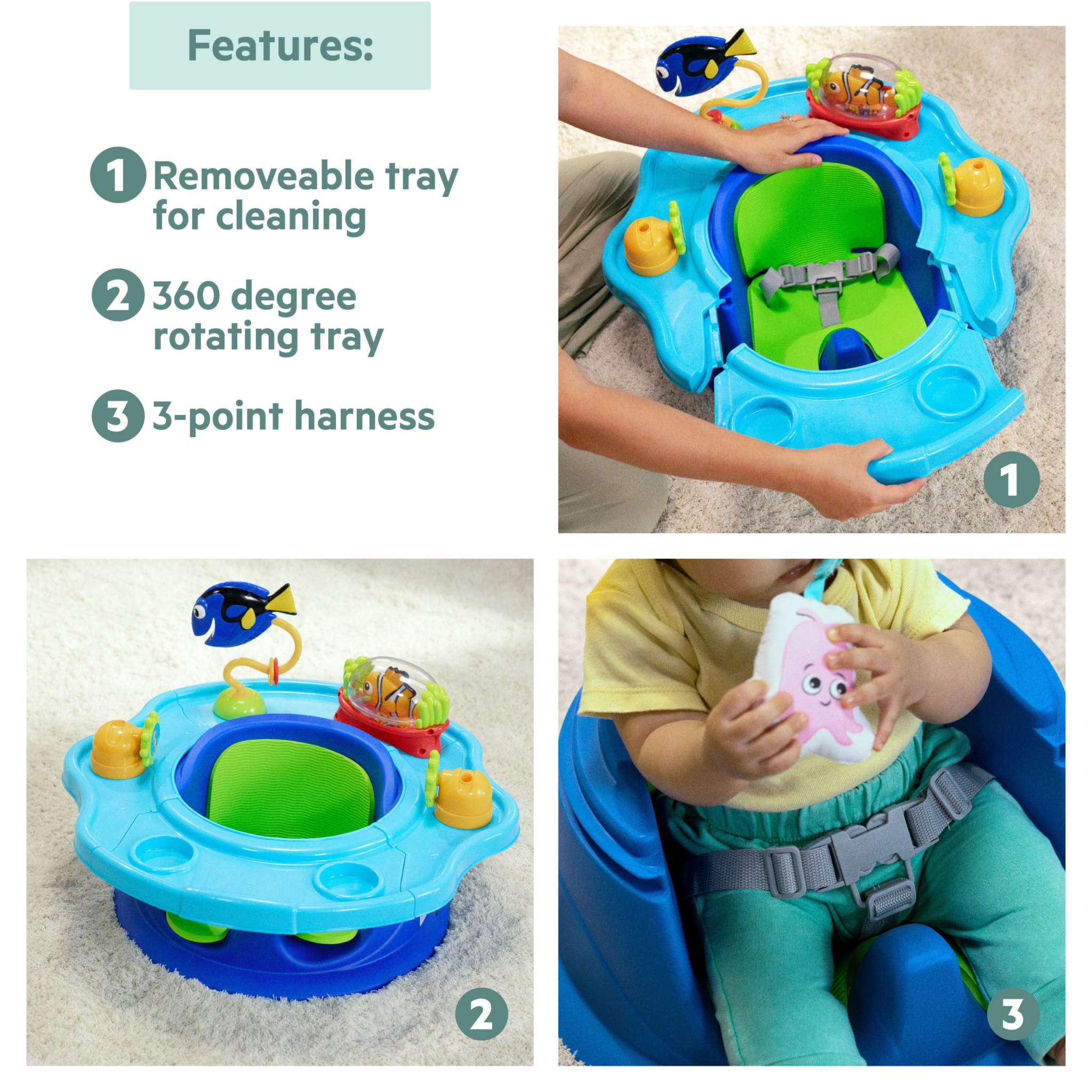 Bright Starts Disney Baby Finding Nemo 3-in-1 SuperSeat with interactive toys and rotating tray for babies 6-36 months