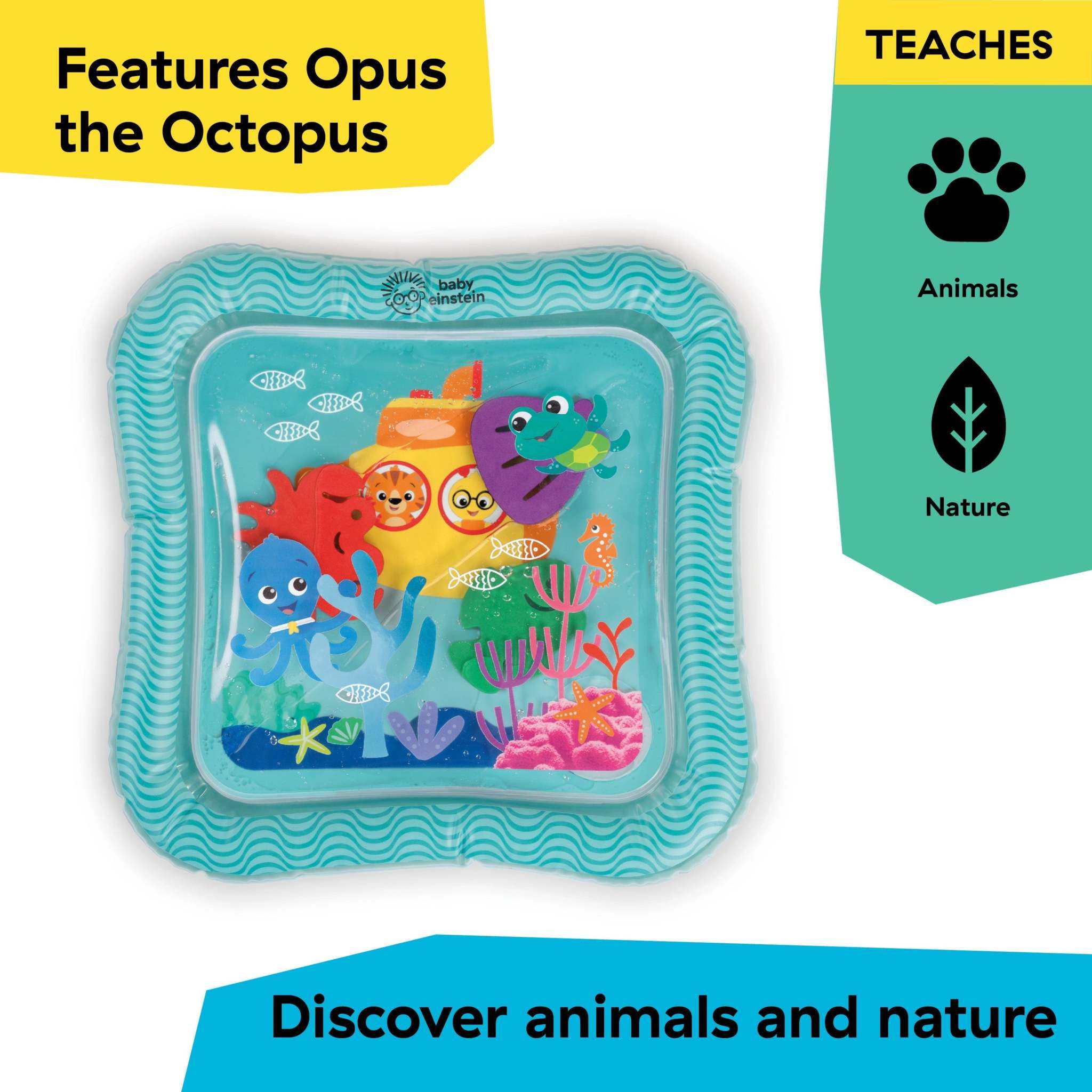 Baby tummy time water mat with floating ocean animals for sensory play