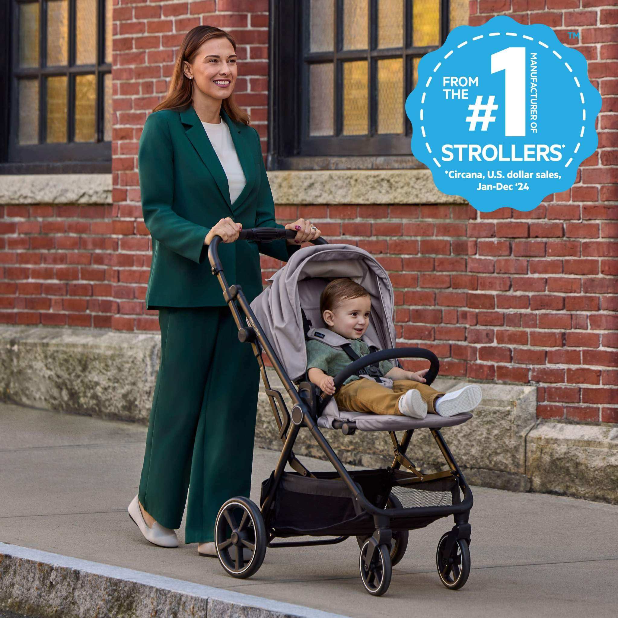 Ingenuity 3DSuite Modular Stroller with reversible seat, one-hand fold, car seat compatible, and extra-large storage basket in cashew color