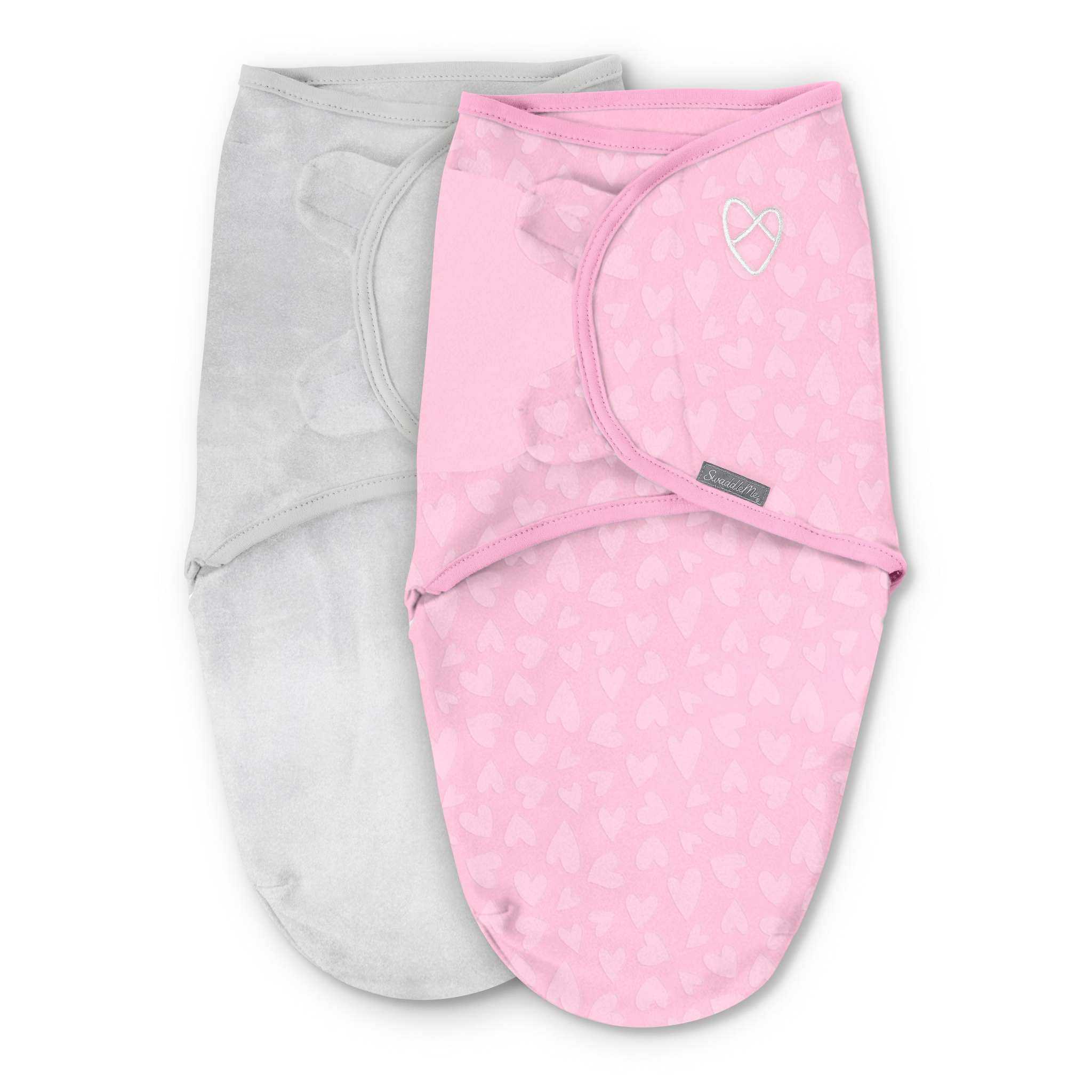 SwaddleMe by Ingenuity Velboa Original Swaddle 2pk in pink hearts for newborns 0-3 months