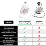 SimpleComfort Compact Soothing Swing by Ingenuity with 3 swing directions and 180-degree seat rotation