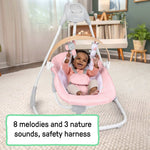 Ingenuity SimpleComfort compact baby swing with rotating toy bar in chambray