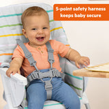Bright Starts Dine Delight Compact Folding High Chair with 3-Section Plate, Unisex, Playful Paradise Pattern, 6M-3Y