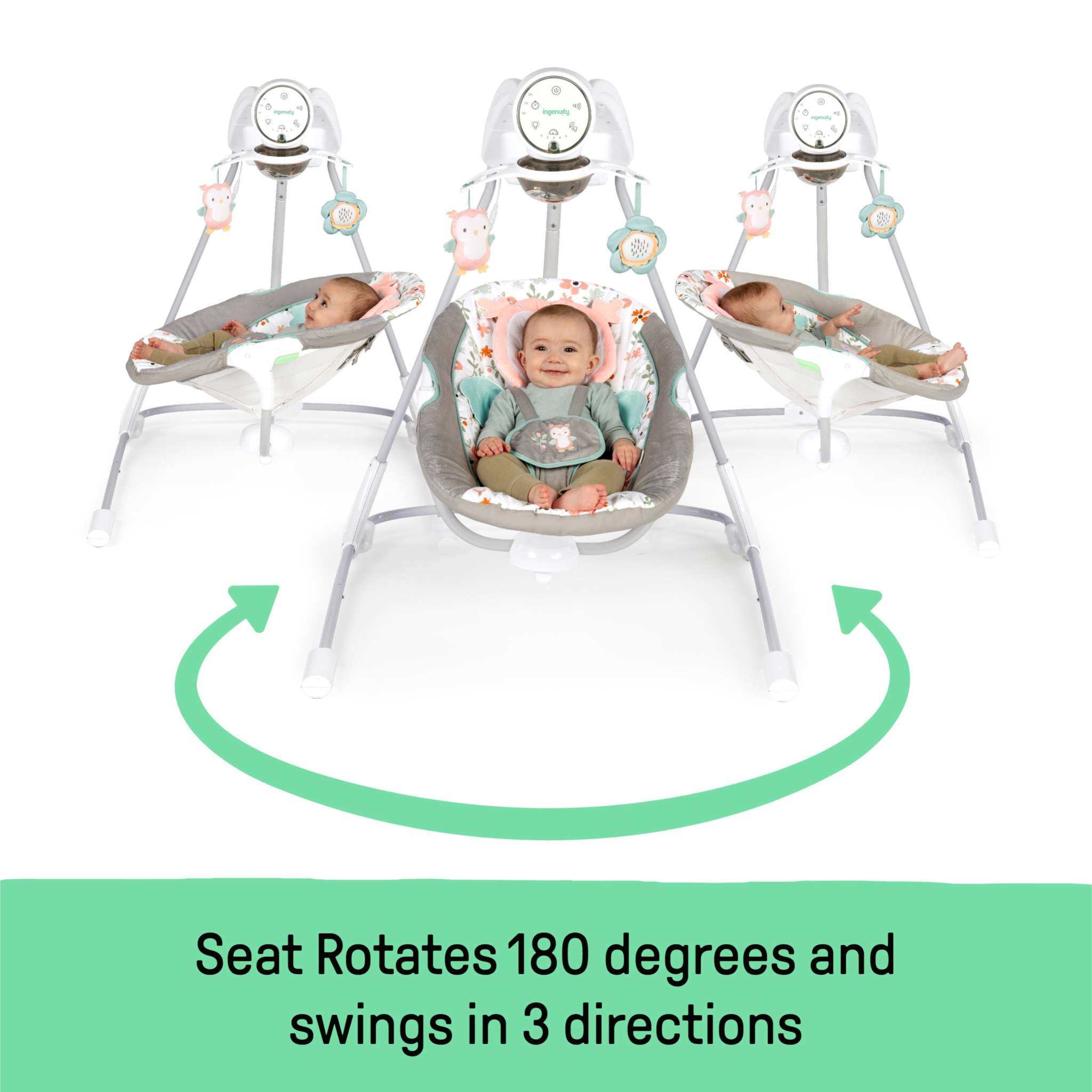 Ingenuity InLighten Soothing Swing with owl design and light-up mobile