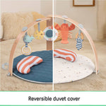 Ingenuity Cozy Spot Harbor Haven reversible duvet baby activity gym with plush mat and wooden toy bar