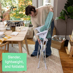 Ingenuity Sun Valley compact folding teal high chair with adjustable tray and 5-point harness for babies