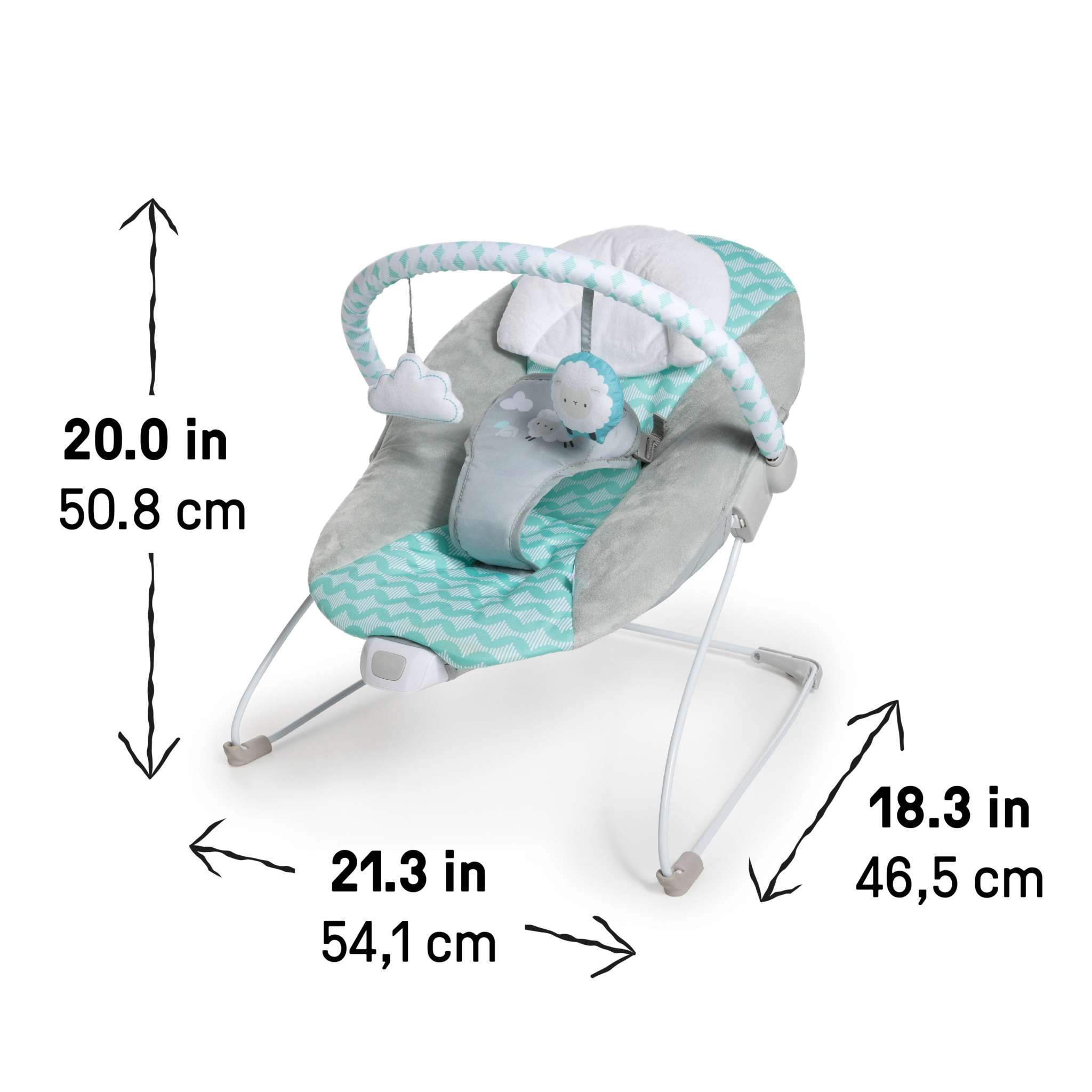 Ity by Ingenuity Bouncity Bounce Vibrating Deluxe Bouncer with plush headrest and removable toy bar for newborns