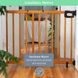 Ingenuity The Stairway 48W Series brown wood safety gate for stairs and hallways with comfort grip handle and locking indicator