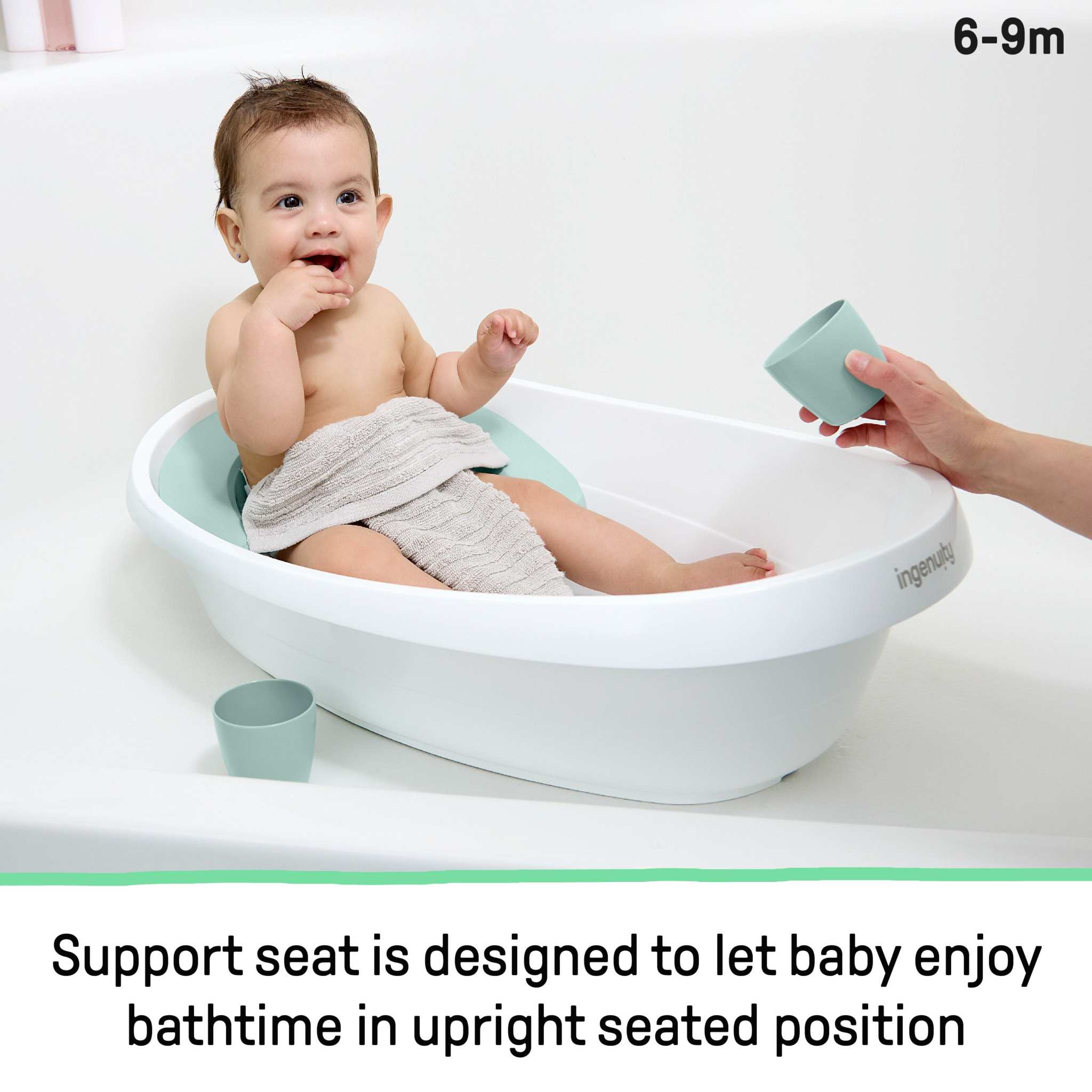 Ingenuity Room to Soak 4-in-1 baby tub with adjustable sling and support seat for infant to toddler bath time