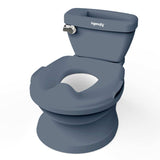 Blue My Size Potty Pro toddler toilet with realistic flush handle and built-in storage compartment