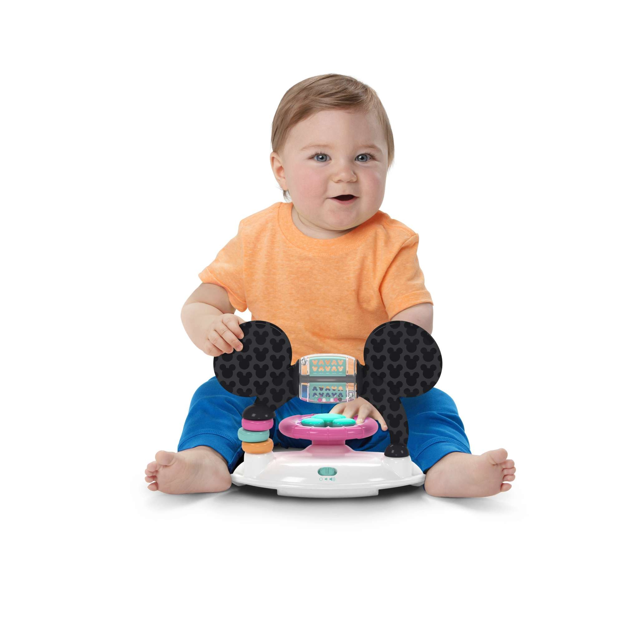 Disney Baby MINNIE MOUSE Tiny Trek 2-in-1 walker with lights, sounds, removable toy station, and adjustable height for babies.
