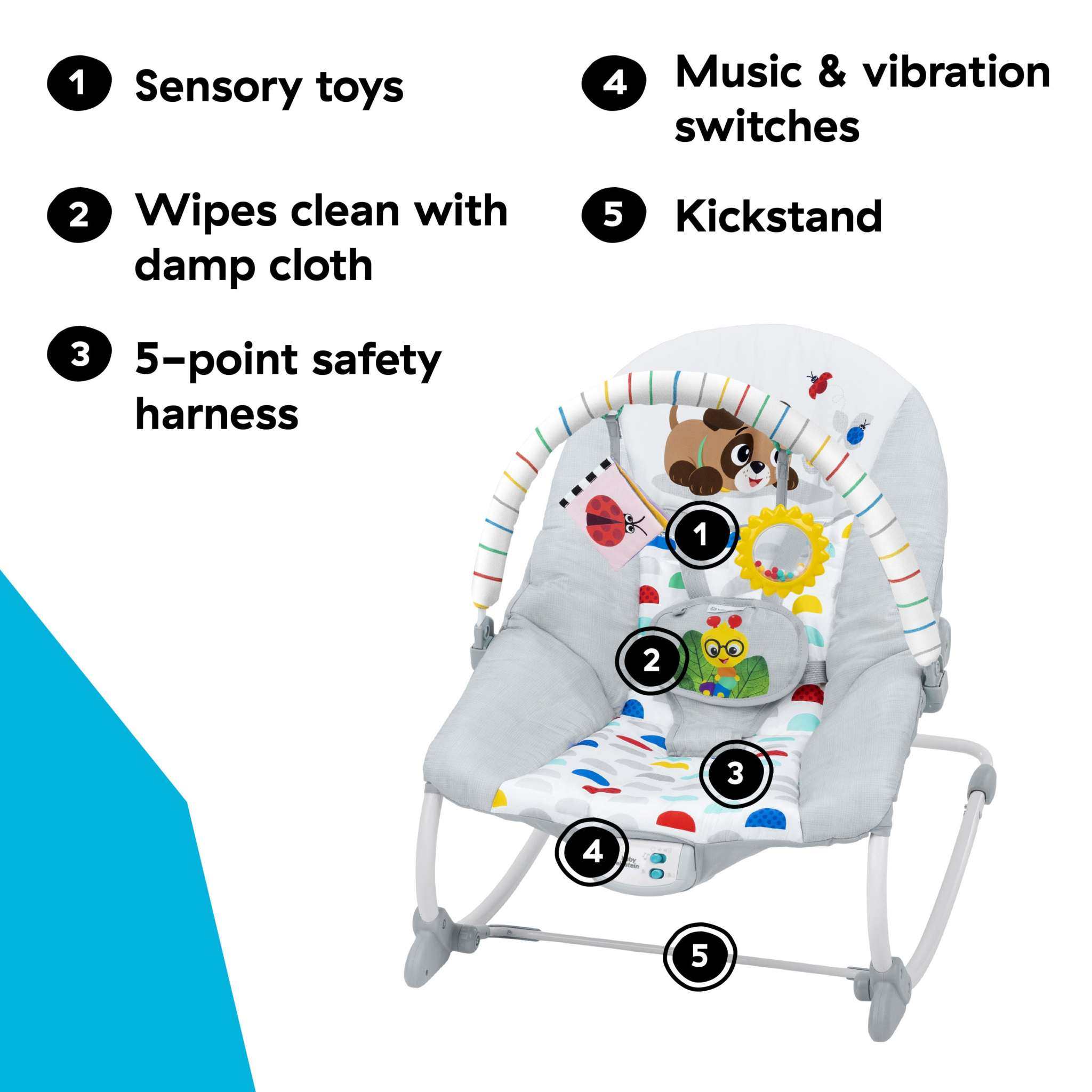 Baby Einstein Dean’s Discovery Spot musical infant to toddler rocker with toys