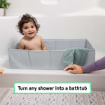 Ingenuity Tuckaway toddler tub in grey, foldable and portable shower-to-tub converter for kids 12 months to 5 years