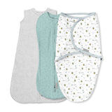 SwaddleMe by Ingenuity 3-pack baby swaddle set for 0-3 months with Pod, Original, and Night Sack in little bees design
