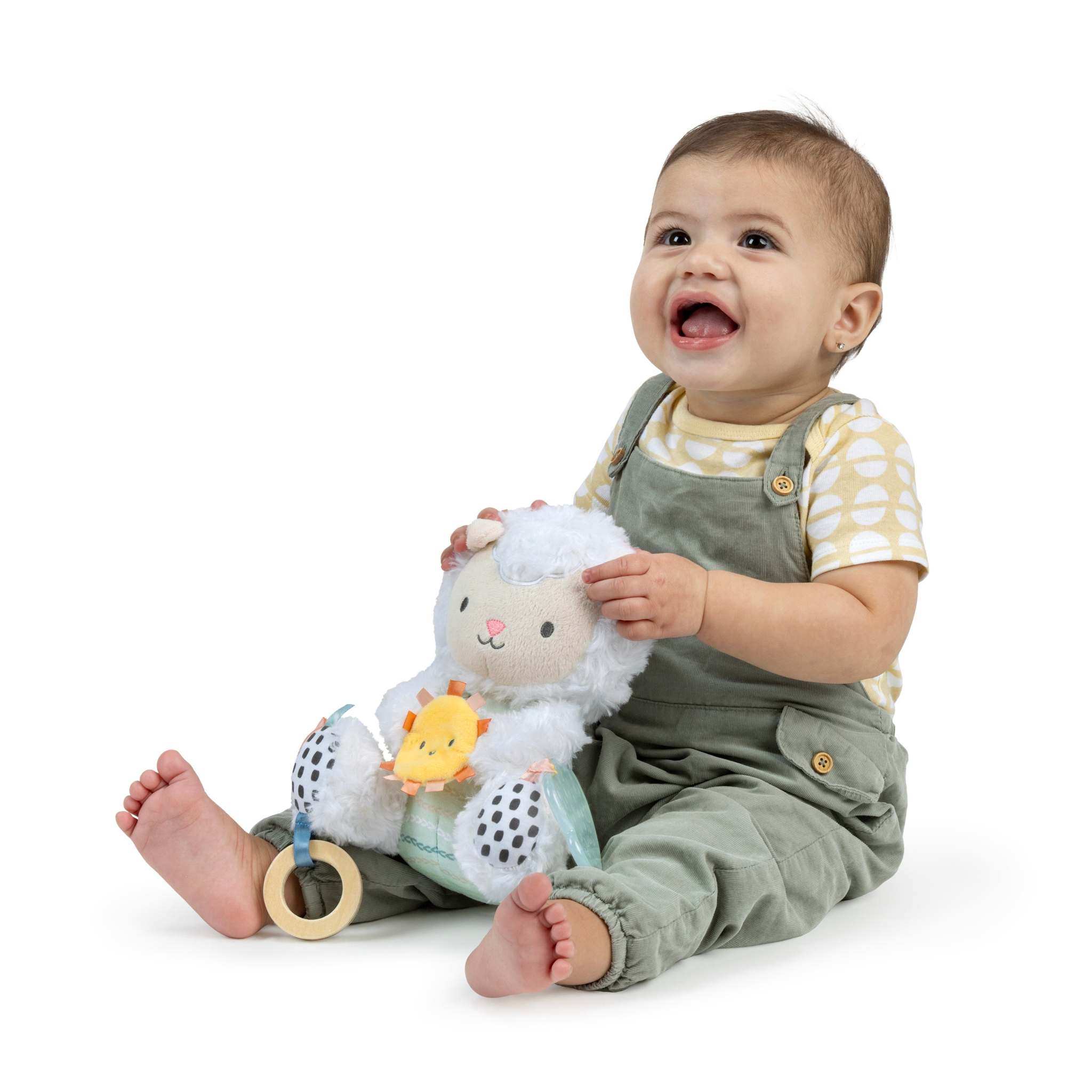 Ingenuity Calm Springs Plush Sheppy sheep baby activity pal with teether and soft fabric loop