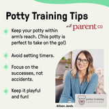 Ingenuity FoldAway Travel Potty Seat folded with travel bag for toddler toilet training on the go