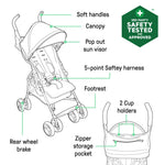 Ingenuity 3D Mini Convenience Stroller in dusty rose with lightweight steel frame and compact fold features