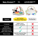 Baby Einstein Zen's Activity Milestones Plush Gym with wooden toy bar and detachable zebra pillow
