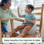 Grey Ingenuity My Spot Easy-Clean baby booster seat with 3-point harness and wipeable base