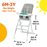 Bright Starts Dine Delight Compact Folding High Chair with 3-Section Plate, Unisex, Playful Paradise Pattern, 6M-3Y